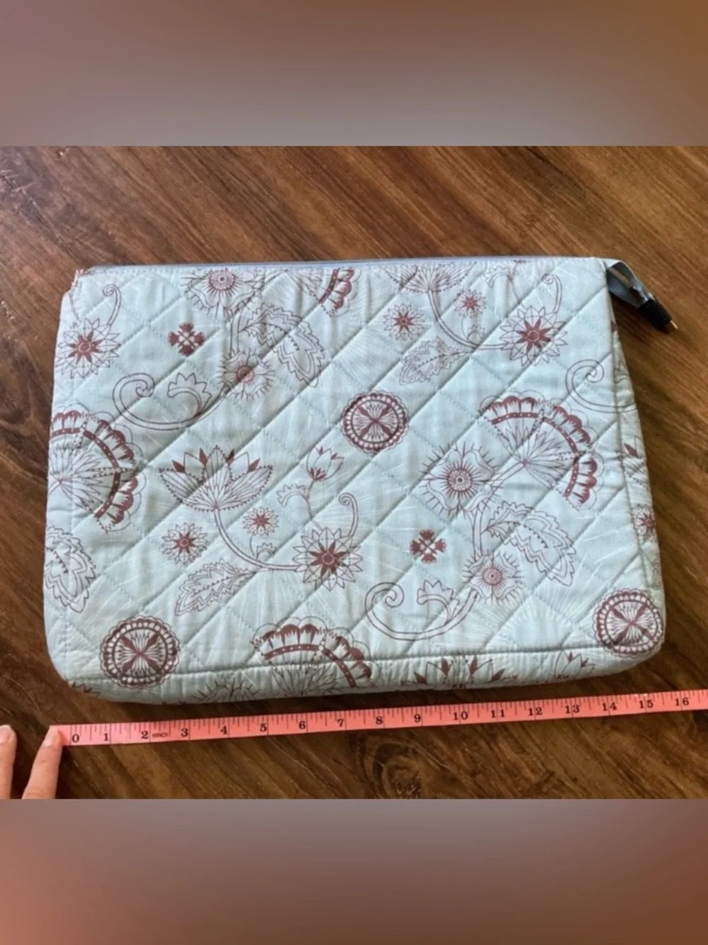Quilted Floral Zip Pouch - Light Blue & Mauve